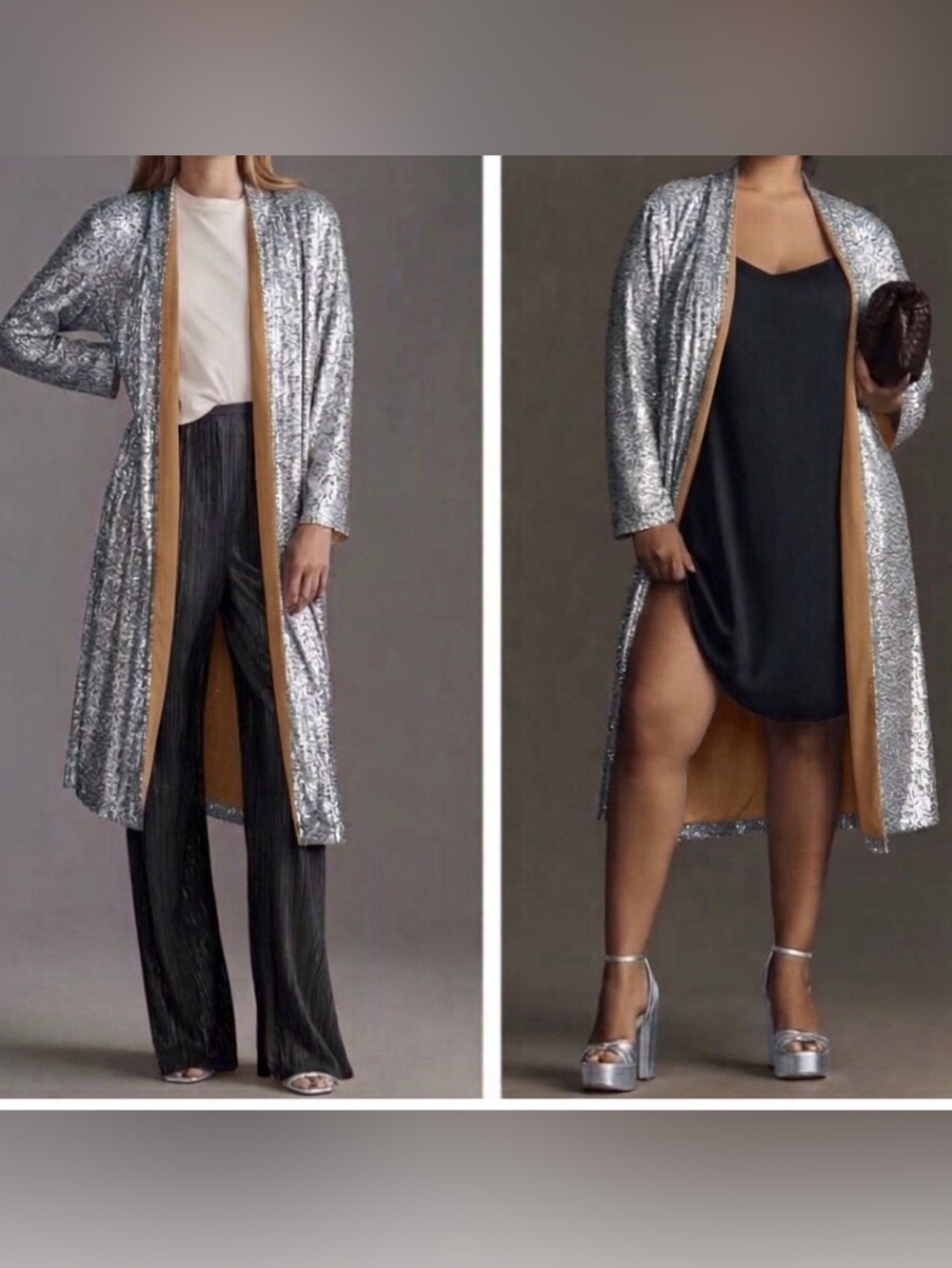 ANTHROPOLOGIE MARE MARE X Women’s Silver Sequin Duster Open Front Jacket Size S